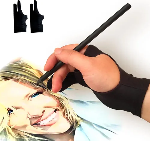 Guante de dibujo, guante de arte digital de rechazo de palma de 3 capas para tableta gráfica, guantes de artista con dos dedos para iPad, bocetos en