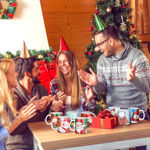 Miniatura 6 de Nuogo Paquete de 8 tazas de café de Navidad de cerámica, tazas de cerámica apilables para fiesta de vacaciones, tazas de cerámica para regalo