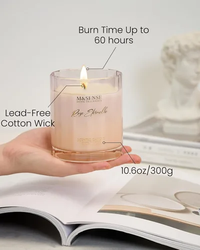 Miniatura 4 de M&SENSE Velas perfumadas de rosa para el hogar - 10.6 oz 60 horas de combustión, cera de soja natural con aroma floral para novia, vela de Rosa