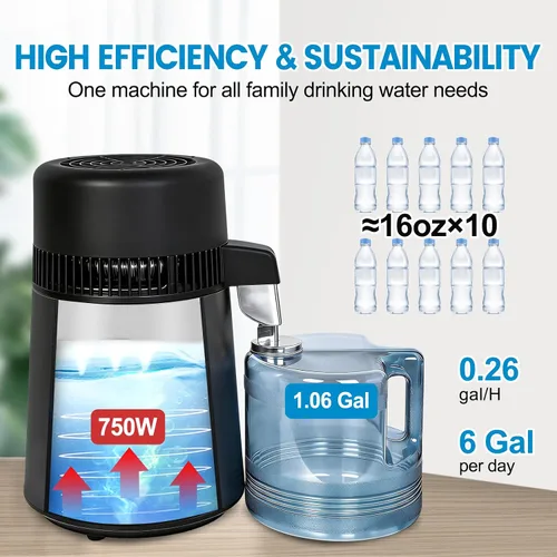 Miniatura 3 de DC HOUSE 1 Gallon Water Distiller Machine, 750W 4L Pure Distilled Water Maker Machine with Container for Home Countertop Table Desktop, Drinking