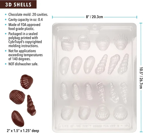 Miniatura 2 de Cybrtrayd Molde de caramelo de chocolate con cáscaras 3D con instrucciones exclusivas para moldear chocolate con derechos de autor de Cybrtrayd