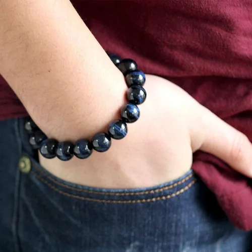 Miniatura 5 de Jewever Pulsera de ojo de tigre natural para hombres y mujeres, piedras preciosas elásticas, cuentas de piedra natural, 0.472in, elástica, unisex