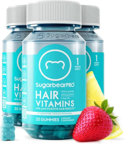 Miniatura 12 de Sugarbear Hair - Gomitas de vitamina para el cabello, suministro de 2 meses, biotina de fuerza extra 6000mcg, crecimiento para hombres y mujeres