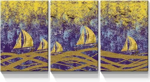 Miniatura 25 de Denozer - 3 piezas de arte de pared en lienzo con hojas verdes para sala de estar, decoración moderna del hogar, estirada y enmarcada lista