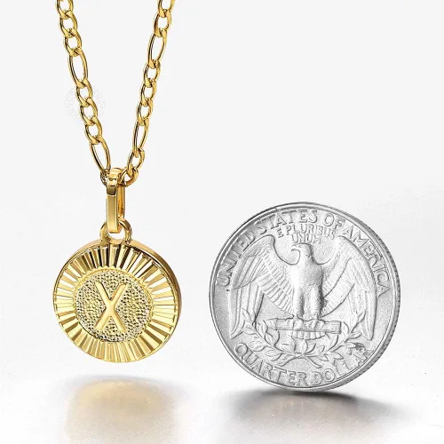 Miniatura 3 de Trendsmax Collar con inicial para mujer, chapado en oro, con dije de letra redonda, cadena A-Z Figaro