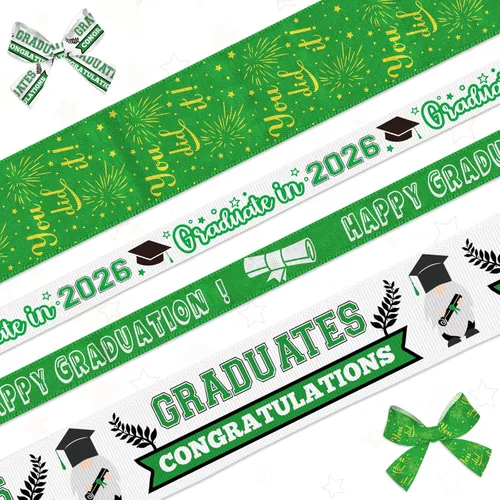 Miniatura 7 de Hying 4 cintas de graduación 2026, cintas de grogrén de 1 pulgada y 3/8 pulgadas de ancho, cintas metálicas de clase de 2026, cintas rojas