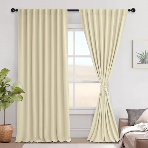 Miniatura 24 de Hiasan Cortinas opacas negras para dormitorio, cortinas opacas cortas de 45 pulgadas de largo, con aislamiento térmico, bolsillo para barra
