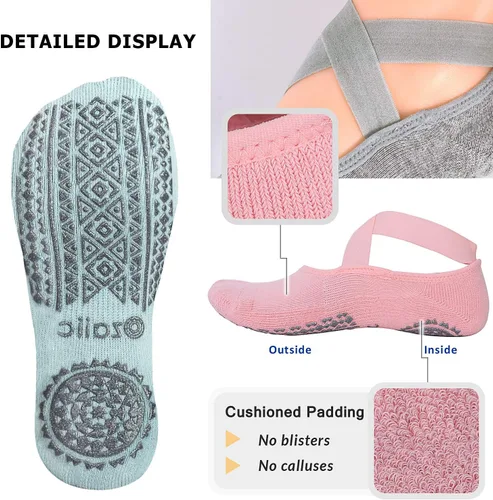 Miniatura 17 de Ozaiic - Calcetines de yoga para mujer con correas y agarres antideslizantes, ideales para pilates, Pure Barre, ballet, danza y entrenamiento