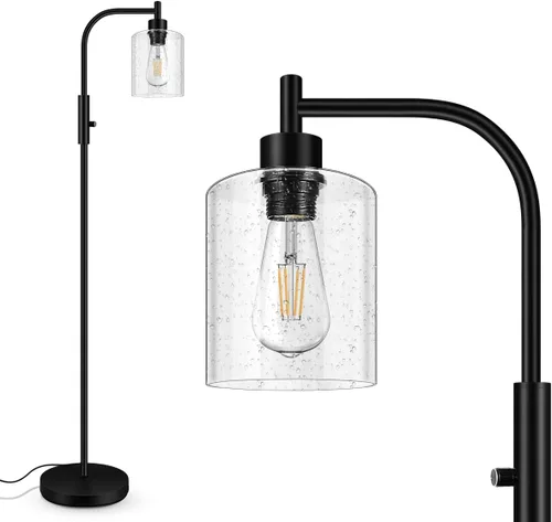 Miniatura 8 de Lámpara de pie regulable BoostArea, lámpara de pie con pantalla de vidrio, bombilla LED de 6 W incluida, lámpara de pie moderna, lámpara LED Vidrio
