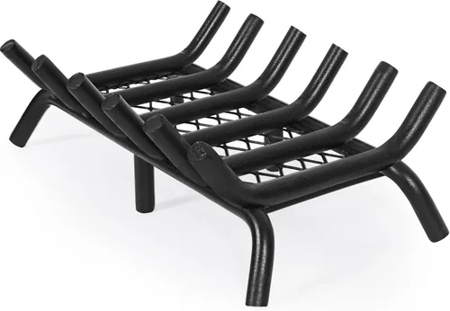 Rejilla de chimenea de 20 pulgadas con retenedor de brasas | Rejilla de leña para chimenea con acero redondo sólido resistente de 3/4” de barra |