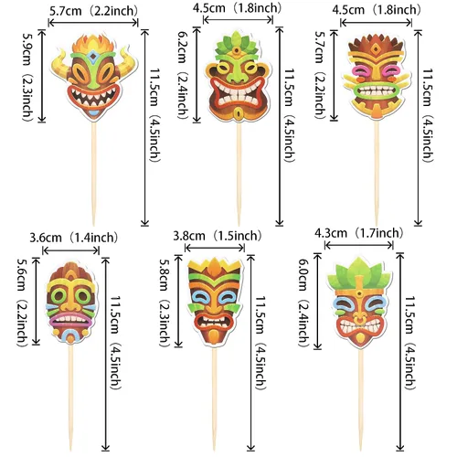 Miniatura 2 de 36 piezas de decoración para cupcakes de Tiki de Hawaii, tótem hawaiano para fiestas temáticas hawaianas, decoración de cupcakes hawaianos Luau