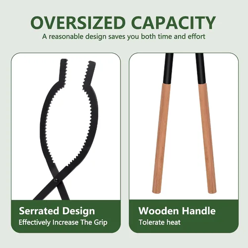 Miniatura 4 de Pinzas grandes para chimenea de 42 pulgadas con forma de tijera dentada, pinzas portátiles expandibles para hogueras al aire libre, agarrador