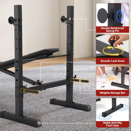 Miniatura 5 de OPPSDECOR Multi-Function Weight Bench Set with Squat Rack Leg Extension & Leg Curl Adjustable Workout Bench for Full Body Fitness Foldable