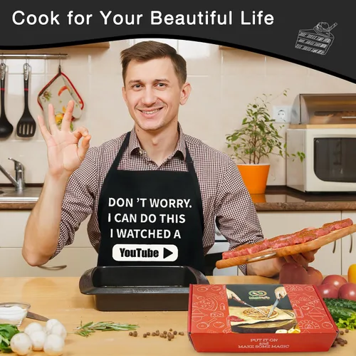 Miniatura 4 de Divertido delantal de chef de cocina con bolsillos, delantales de trabajo de cocina para barbacoa, regalos creativos de cumpleaños para papá Don't