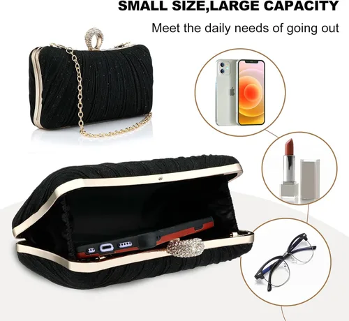 Miniatura 5 de Bolso de mano de noche dorado con purpurina para mujer, bolso de noche plisado para fiesta de boda y novia