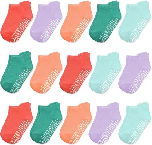 Miniatura 10 de HYCLES 15 pares de calcetines para niños pequeños, calcetines de agarre para niños de 6-12 meses 1-7 años, calcetines de tobillo antideslizantes
