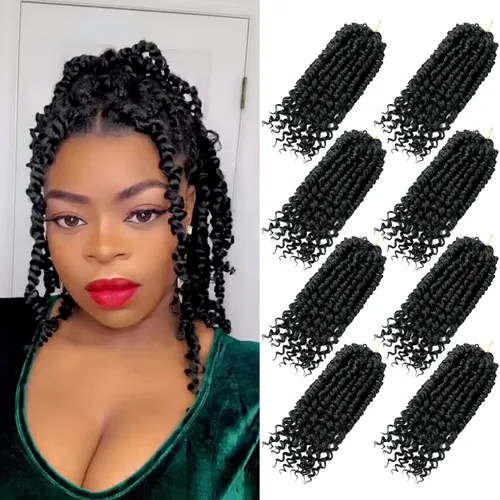 Miniatura 105 de Bileaf Cabello de Ganchillo Passion Twist Pre-retorcido de 10 Pulgadas, 8 Paquetes de Ganchillo Passion Twist, Cabello Corto Passion Twist