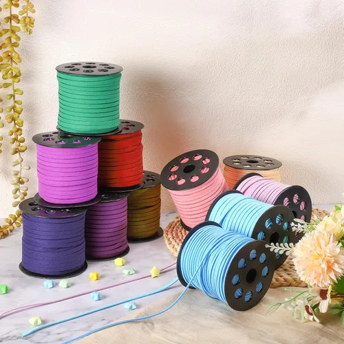Miniatura 5 de uxcell Cordón de gamuza, 49.21 yardas, 0.197 in, cuerda plana de hilo de cuero para bolso, bolso, cordones de zapatos, manualidades, fabricación