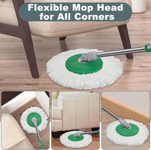 Miniatura 4 de Juego de fregona giratoria y cubo de dos compartimentos, juego de fregona y cubo con escurridor, fregona giratoria de 360° para limpieza de pisos
