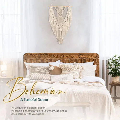 Miniatura 4 de ANROYE Macramé - Decoración bohemia para colgar en la pared, tapiz geométrico tejido de algodón, hecho a mano, arte bohemio con borla larga, adorno