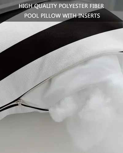 Miniatura 7 de Almohada de exterior para tumbona, diseño de rayas simples en blanco y negro, impermeable, almohada lumbar con inserto y correa elástica ajustable