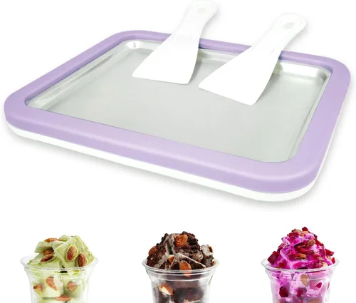 Máquina para hacer helados enrollados, máquina de helado instantáneo con 2 espátulas, placa de yogur helado casero DIY, bandeja instantánea para