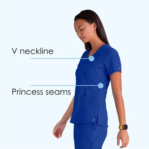 Miniatura 3 de Camiseta BARCO ONE para mujer con 4 bolsillos cuello en V camiseta sanitaria elástica por los 4 lados