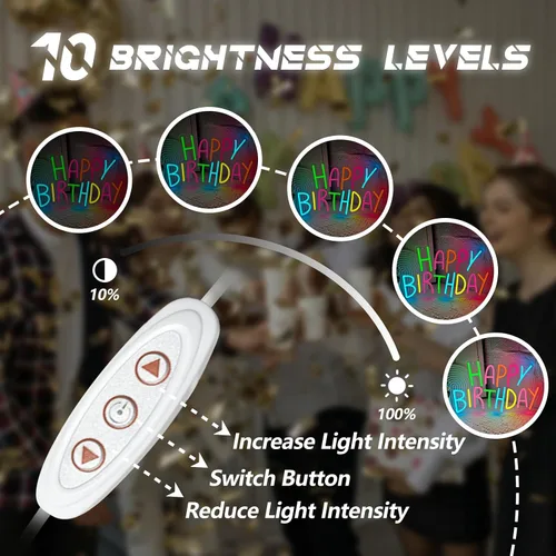 Miniatura 4 de Letrero de neón de feliz cumpleaños para decoración de pared, luces de neón de feliz cumpleaños coloridas, luz de neón LED de cumpleaños para telón