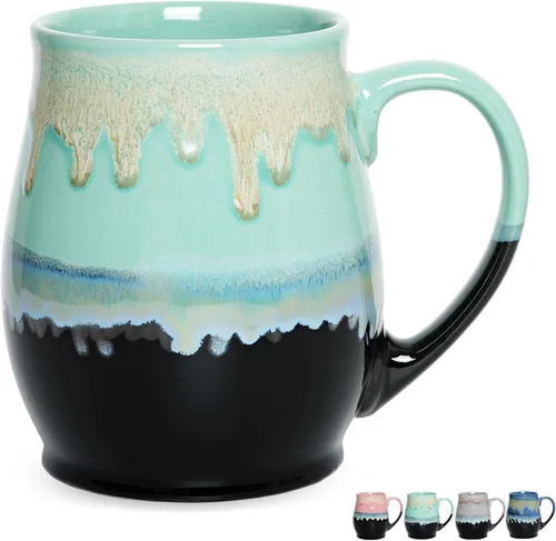 Miniatura 7 de Bosmarlin - Taza de cerámica extra grande para café, 25 onzas, apta para lavavajillas y microondas, taza grande y agrandada para té, esmaltado Azul
