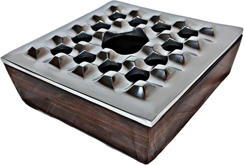 Miniatura 3 de Cenicero con tapa para puros, diseño de madera metálica, ceniceros resistentes al viento para oficina en casa, mesa, exterior, patio, balcón al aire
