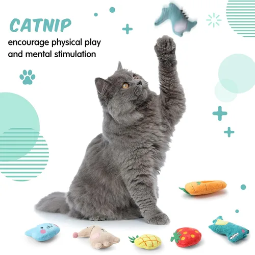 Miniatura 3 de Gejoy 20 piezas de juguetes de hierba gatera para gatos de interior, juguetes de peluche para masticar, juguetes interactivos con hierba gatera