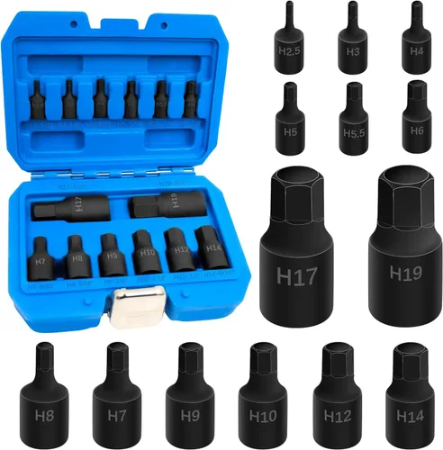 Miniatura 14 de Enchufe hexagonal de broca de impacto de 8 mm, llave de impacto hexagonal de 1/2 pulgada H8, adaptador de destornillador hexagonal de acero Cr-Mo