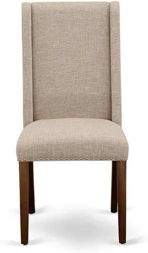 Miniatura 4 de East West Furniture FLP8T04 Florence Parson - Juego de 2 sillas tapizadas de tela de lino color marrón claro con ribete de clavo, color nogal Nuez