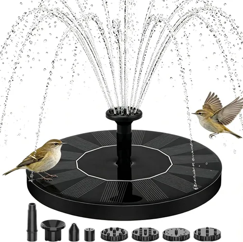 Fuente solar para baño de pájaros: mini fuente de agua solar flotante con 6 boquillas para jardín, estanque, piscina y exterior (1, 6.3 pulgadas)