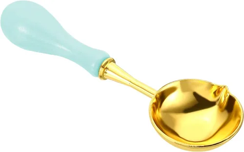 Miniatura 9 de PATIKIL Cuchara de sellado de cera de 4 pulgadas, 3 cucharas de fusión de sellado de cera de latón, mango de madera vintage para sellos, sobre, Azul