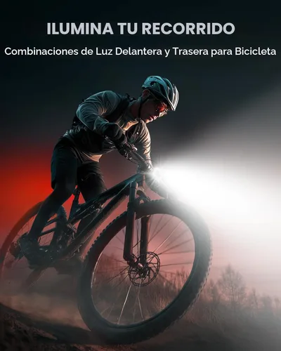 Miniatura 2 de WOCBUY Luces de bicicleta, juego de luces de bicicleta recargables ultradelgadas y ligeras, [5+6 modos] Luces de bicicleta dobles USB-C delanteras