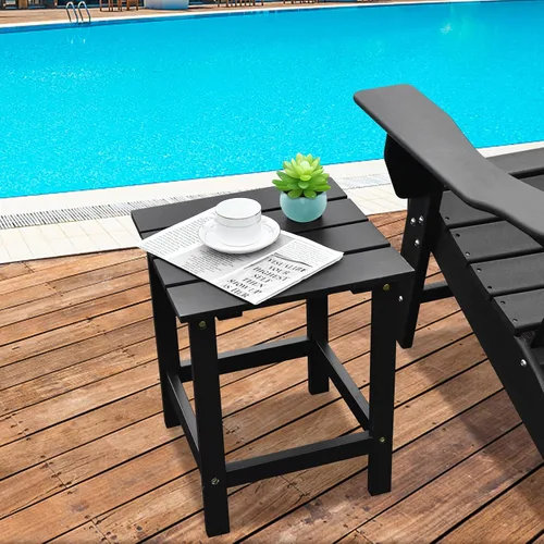 Miniatura 5 de Giantex Mesa auxiliar para exteriores, mesa auxiliar cuadrada de madera de 15 pulgadas con diseño de rejillas, construcción resistente, fácil