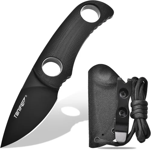 Miniatura 11 de TONIFE Cuchillo de hoja fija de 4.8 cm, cuchillo mini para el cuello con funda Kydex y cordón, cuchillo fijo portátil EDC para supervivencia al aire