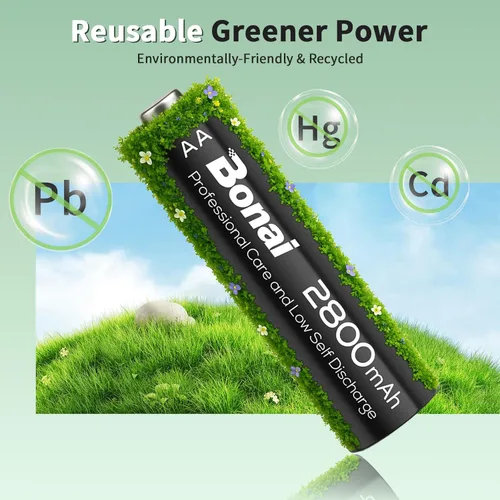 Miniatura 3 de Bonai Baterías AA recargables con cargador, 2800 mAh de alta capacidad precargadas, baja autodescarga, a prueba de fugas, doble A (paquete de 16)