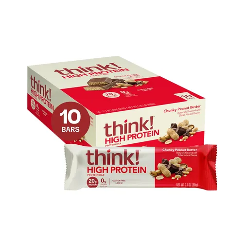 Miniatura 11 de Think! Barras de proteína, sin gluten, barra energética sin azúcar con aislado de proteína de suero, Creamy Peanut Butter, barras nutricionales, sin