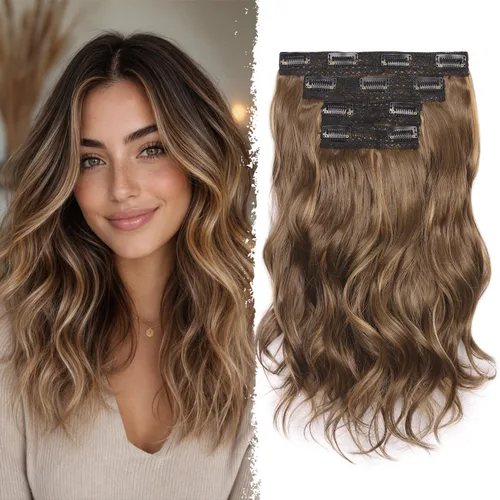 Extensiones de cabello con clip, extensiones de cabello sintético ondulado de 14 pulgadas con clip (color: 22H10#)