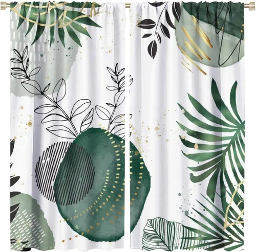 Miniatura 25 de Cortinas de hojas de otoño de mediados de siglo, cortinas opacas con aislamiento térmico y bolsillo para barra, 2 paneles de 45 pulgadas de largo x