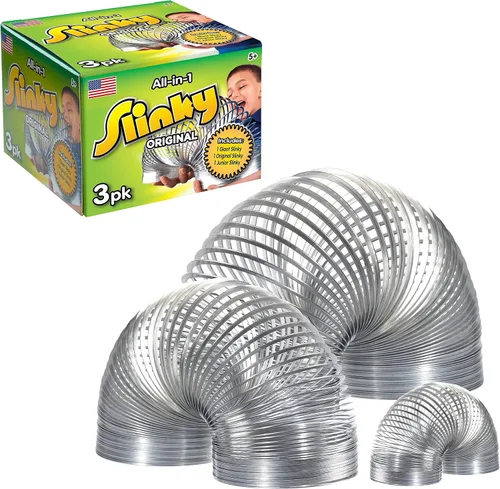 Just Play - Paquete de 3 juguetes para ansiedad originales de la marca Slinky Surtido de juguetes de resorte de metal con 3 tamaños, juguete