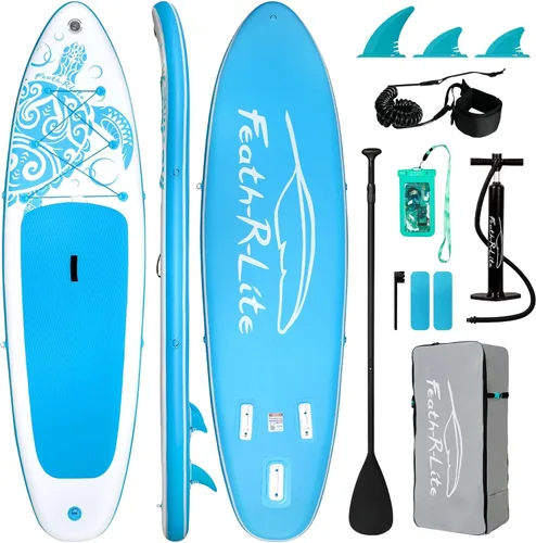 Miniatura 10 de FEATH-R-LITE Tabla de remo inflable para adultos SUP con bomba de accesorios premium, pala ajustable, correa, tres aletas, mochila