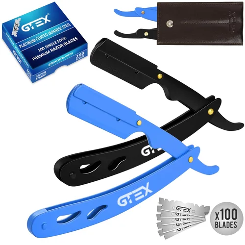 Miniatura 9 de Navajas rectas para hombres 100 Hojas de afeitar GTEX para barbero - 2 Navajas profesionales de una sola hoja para hombres Navajas para barbero