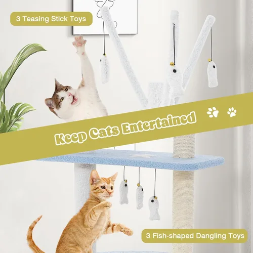 Miniatura 6 de PETSITE Árbol para gatos con temática oceánica para gatos de interior, torre para gatos de varios niveles con postes rascadores de sisal natural