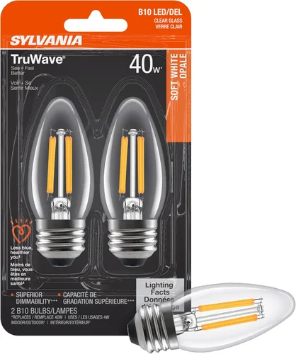Miniatura 3 de Sylvania - Bombilla LED TruWave Natural Series Candelabro, 40 W, base media blanca suave, regulable, transparente, punta roma, paquete de 2