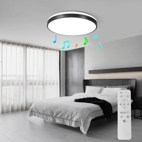 Miniatura 8 de Lámpara de techo LED de 24 W en negro, lámpara de montaje empotrado con altavoz Bluetooth y control remoto, luz RGB de cambio