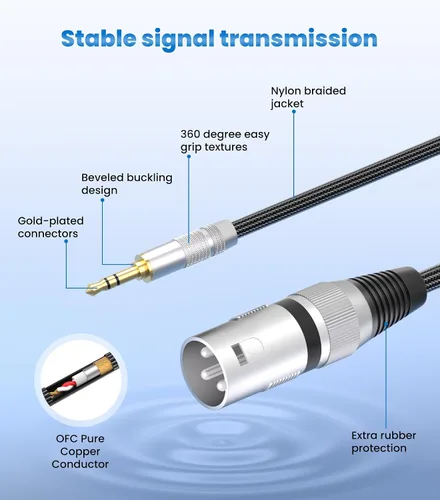 Miniatura 4 de Tisino - Cable de micrófono desequilibrado de 3,5 mm a XLR macho, adaptador de mini jack de 1/8 pulgadas a XLR - 0,5 m/1,6 pies