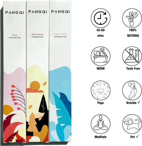 Miniatura 3 de India - Palitos de incienso hechos a mano - Juego de 6 inciensos (120 palos) para yoga, pilates, meditación, tarot - almizcle, Palo Santo, sangre
